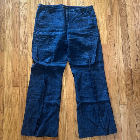 Lafayette 148 sz 10 dark chambray trouser zip fly, pockets, 100% linen wide leg - Picture 2 of 9